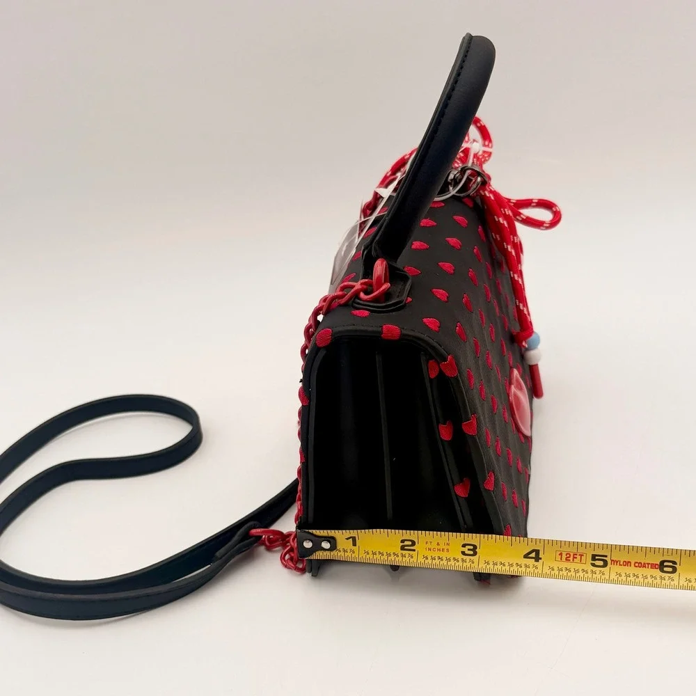 Betsey Johnson Black Red Hearts Mini‎ Top Handle Crossbody Valentine Bag Purse